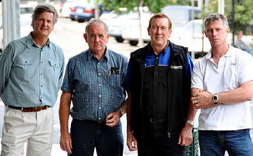 In Gympie to plan next month’s public forum on possible Cooloola Coast fishing restrictions are Tin Can Bay Chamber of Commerce President Peter Todd, Bay fisher Kevin Riebel, Gympie marine retailer and boat builder Frank Watson and Rainbow Beach Commerce and Tourism Association President Scott Elms. In Gympie to plan next month’s public forum on possible Cooloola Coast fishing restrictions are Tin Can Bay Chamber of Commerce President Peter Todd, Bay fisher Kevin Riebel, Gympie marine retailer and boat builder Frank Watson and Rainbow Beach Commerce and Tourism Association President Scott Elms.